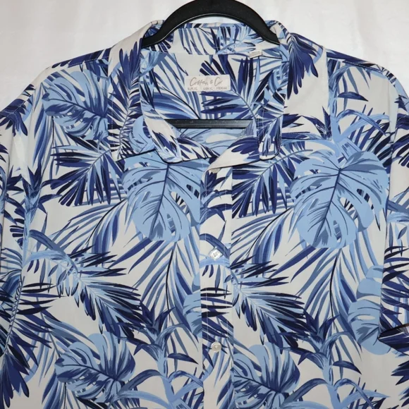 Cotton & Co. Blue Tropical Botanical & Palm Leaf Button Up Shirt. XL. NWOT. - Picture 4 of 13